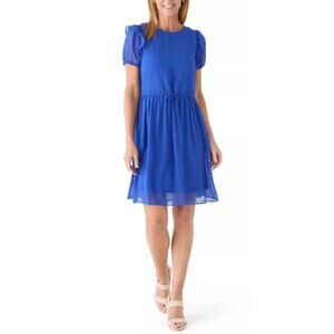 52seven Dress Size Extra Large Short Sleeve Clip Dot Ruched Dress in Blue